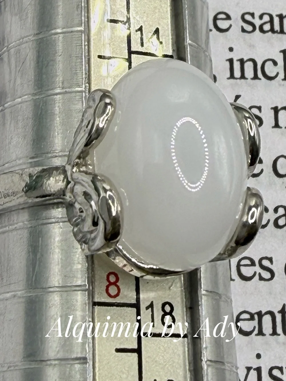 White Moonstone Oval Ring - Elegant Silver Setting